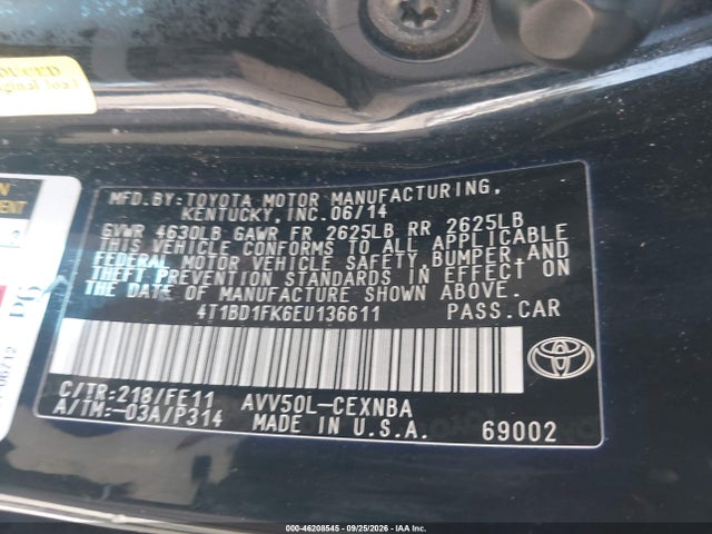 Продажа на аукционе авто 2014 Toyota Camry Hybrid Le, vin: 4T1BD1FK6EU136611, номер лота: 46208545