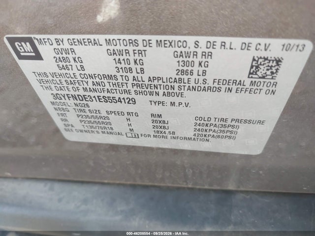 Продажа на аукционе авто 2014 Cadillac Srx Premium Collection, vin: 3GYFNDE31ES554129, номер лота: 46208554