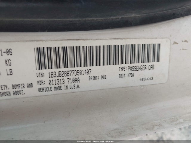 2007 Dodge Caliber მანქანა იყიდება აუქციონზე, vin: 1B3JB28B77D501407, აუქციონის ნომერი: 46208560
