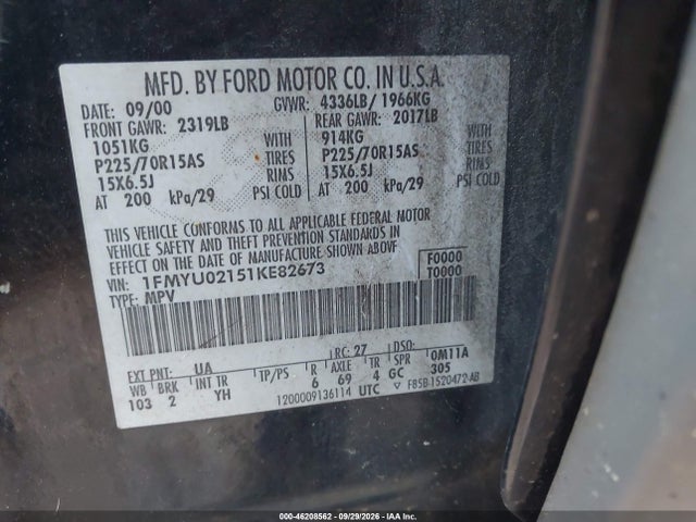 2001 Ford Escape Xls მანქანა იყიდება აუქციონზე, vin: 1FMYU02151KE82673, აუქციონის ნომერი: 46208562