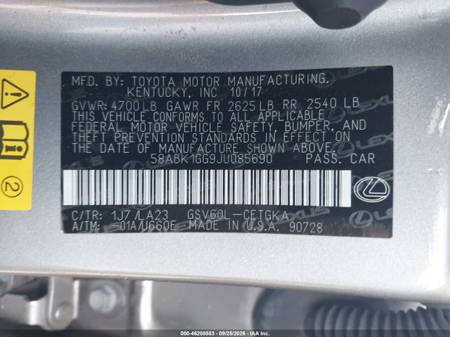Продажа на аукционе авто 2018 Lexus Es 350, vin: 58ABK1GG9JU085690, номер лота: 46208583