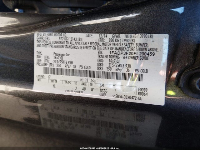 46208592 :رقم المزاد ، 1FADP3F20FL200459 vin ، 2015 Ford Focus Se مزاد بيع