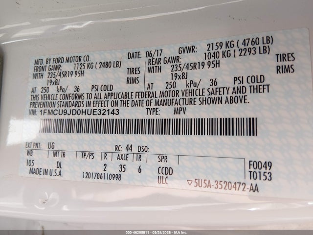 Ford Escape Titanium 2017 1FMCU9JD0HUE32143 Image 9