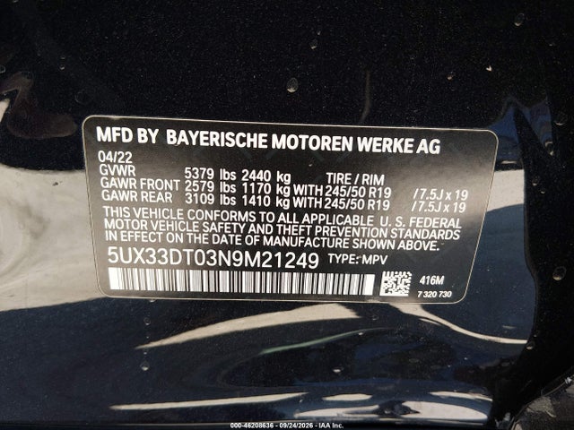 5UX33DT03N9M21249 BMW X4 Xdrive30i