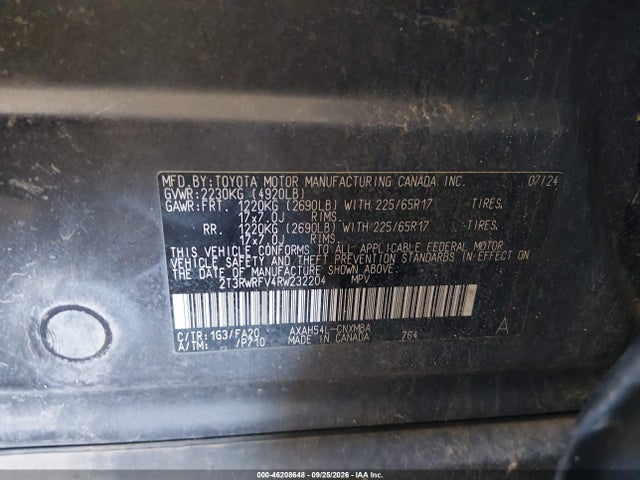 46208648 :رقم المزاد ، 2T3RWRFV4RW232204 vin ، 2024 Toyota Rav4 Hybrid Xle مزاد بيع