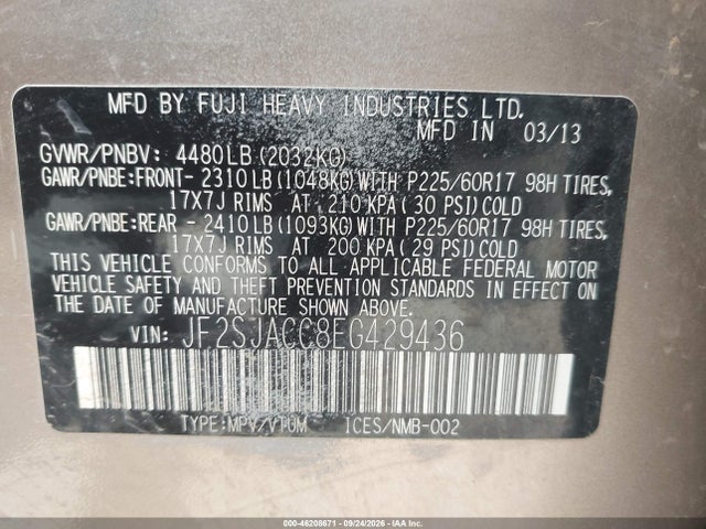 Subaru Forester 2.5i Premium 2014 JF2SJACC8EG429436 Image 9
