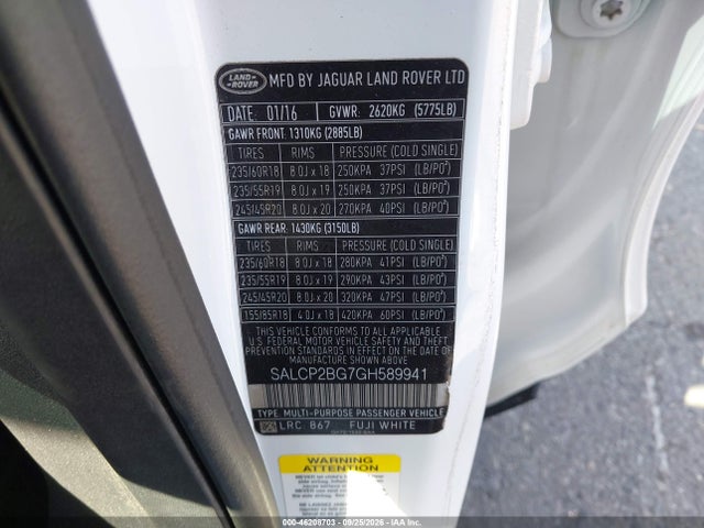 46208703 :رقم المزاد ، SALCP2BG7GH589941 vin ، 2016 Land Rover Discovery Sport Se مزاد بيع