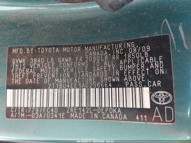 Продаж на аукціоні авто 2010 Toyota Corolla Le, vin: 2T1BU4EE1AC256664, номер лоту: 46208713