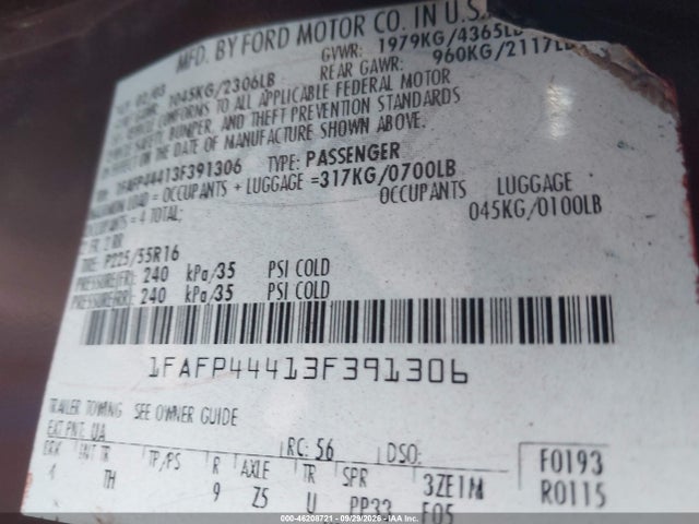 Aukcja sprzedaży 2003 Ford Mustang, vin: 1FAFP44413F391306, numer aukcji: 46208721