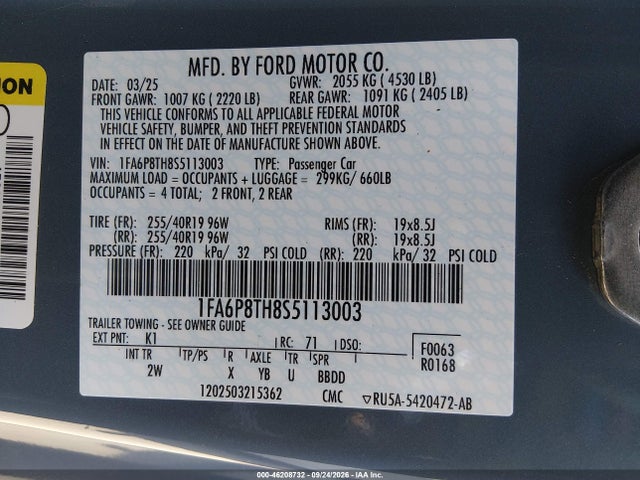 1FA6P8TH8S5113003 Ford Mustang Ecoboost Fastback