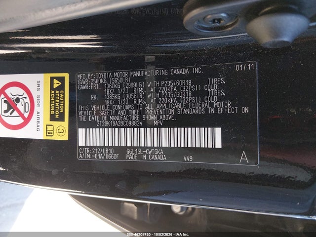 Продажа на аукционе авто 2011 Lexus Rx 350, vin: 2T2BK1BA2BC098824, номер лота: 46208750
