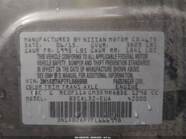 Nissan SENTRA SV 2015 3N1AB7AP7FL666998 Image 9