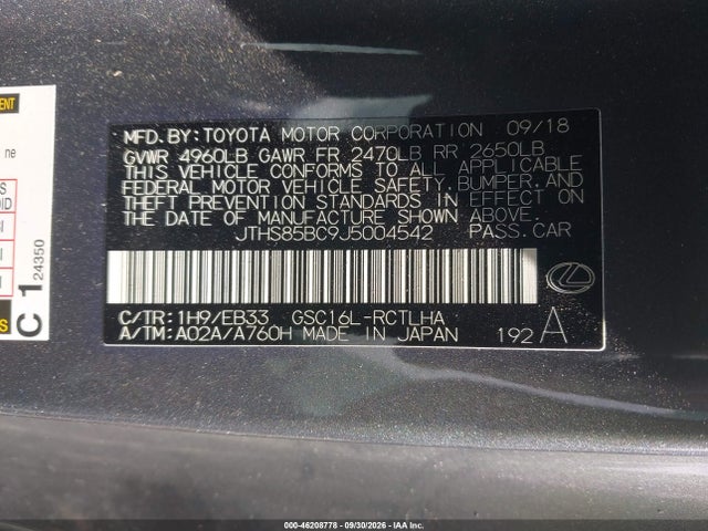Продаж на аукціоні авто 2018 Lexus Rc 300, vin: JTHS85BC9J5004542, номер лоту: 46208778