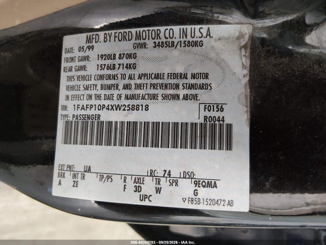 Aukcja sprzedaży 1999 Ford Escort Lx, vin: 1FAFP10P4XW258818, numer aukcji: 46208783