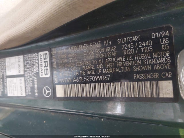 46208805 :رقم المزاد ، WDBFA63E5RF099067 vin ، 1994 Mercedes-benz Sl 320 مزاد بيع