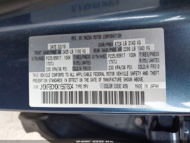46208807 :رقم المزاد ، JM3KFBCM0K1597804 vin ، 2019 Mazda Cx-5 Touring مزاد بيع