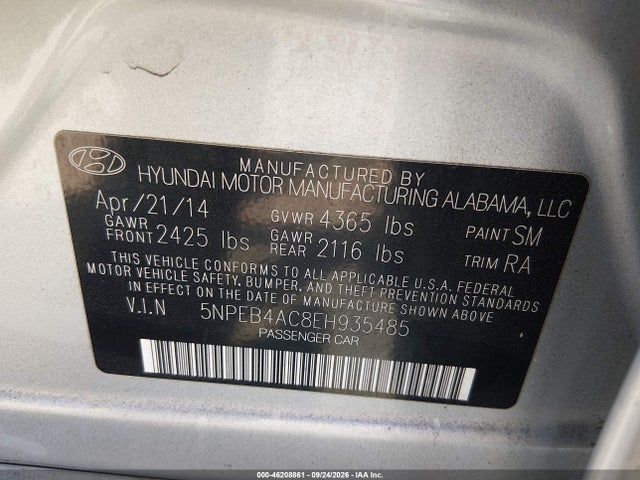 Hyundai SONATA GLS 2014 5NPEB4AC8EH935485 Image 9