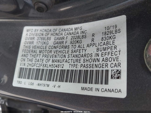 Honda Civic Sport 2020 2HGFC2F8XLH504812 Image 9