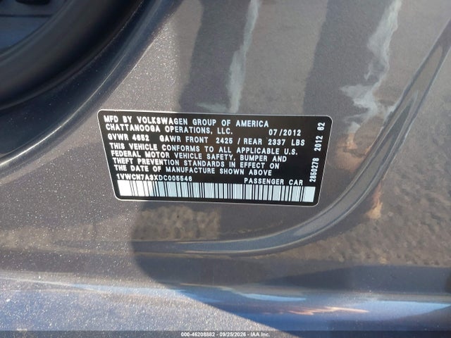Aukcja sprzedaży 2013 Volkswagen Passat Tdi Sel Premium, vin: 1VWCN7A3XDC005546, numer aukcji: 46208882