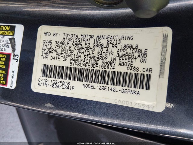 Продажа на аукционе авто 2013 Toyota Corolla Le, vin: 5YFBU4EE9DP158874, номер лота: 46208895
