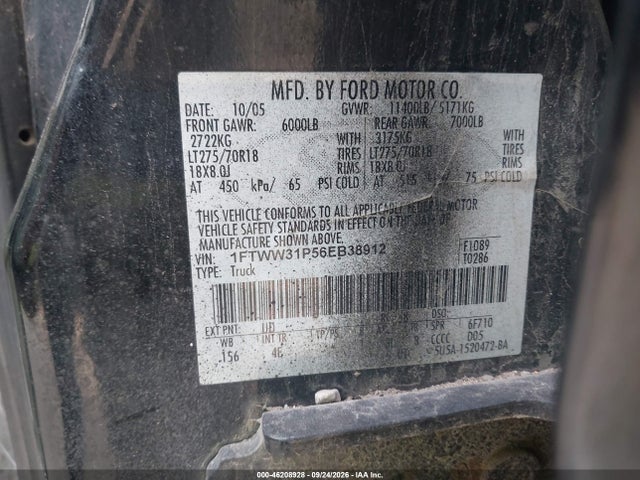 46208928 :رقم المزاد ، 1FTWW31P56EB38912 vin ، 2006 Ford Super Duty F-350 Srw مزاد بيع