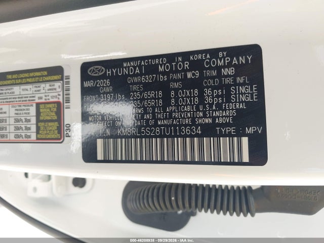 Aukcja sprzedaży 2026 Hyundai Palisade Sel 7p, vin: KM8RL5S28TU113634, numer aukcji: 46208938