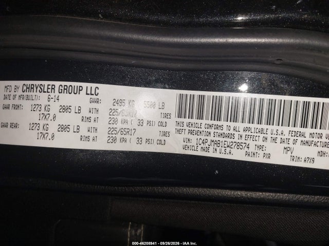 2014 Jeep Cherokee Sport მანქანა იყიდება აუქციონზე, vin: 1C4PJMAB1EW278574, აუქციონის ნომერი: 46208941