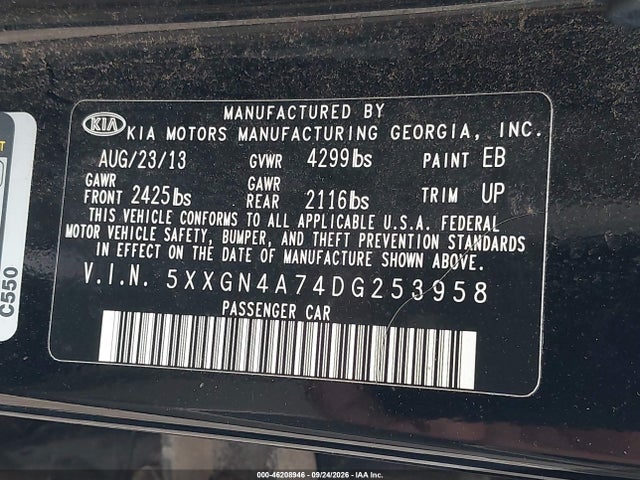 Продаж на аукціоні авто 2013 Kia Optima Ex, vin: 5XXGN4A74DG253958, номер лоту: 46208946