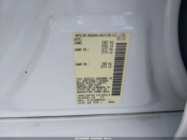 46208998 :رقم المزاد ، 1N4BL3AP7DC103021 vin ، 2013 Nissan Altima 3.5 S مزاد بيع