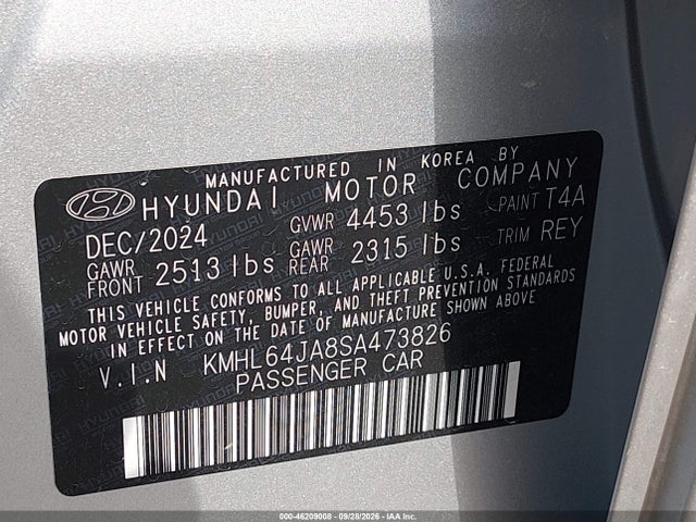 Aukcja sprzedaży 2025 Hyundai Sonata Sel, vin: KMHL64JA8SA473826, numer aukcji: 46209008