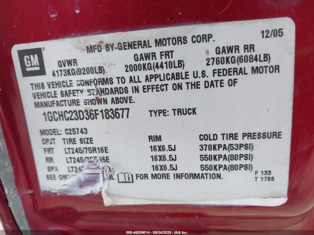 46209014 :رقم المزاد ، 1GCHC23D36F183677 vin ، 2006 Chevrolet Silverado 2500hd Lt3 مزاد بيع