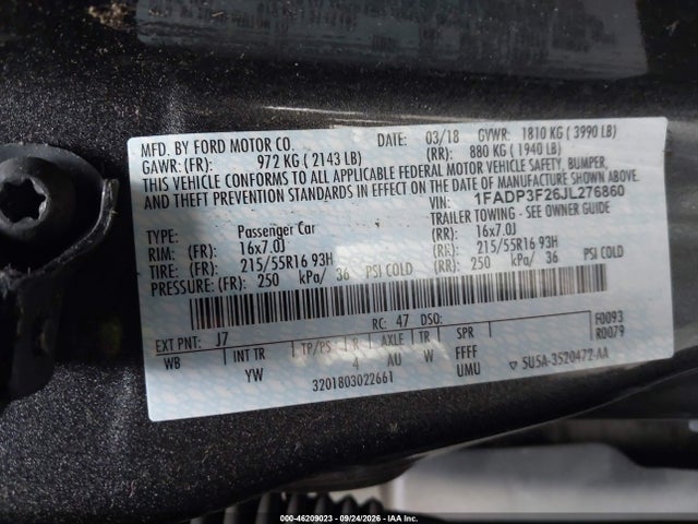 Aukcja sprzedaży 2018 Ford Focus Se, vin: 1FADP3F26JL276860, numer aukcji: 46209023