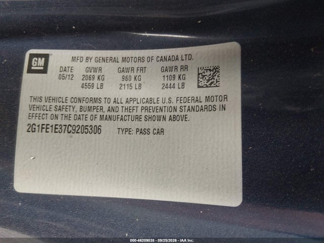 2012 Chevrolet Camaro 1ls მანქანა იყიდება აუქციონზე, vin: 2G1FE1E37C9205306, აუქციონის ნომერი: 46209038
