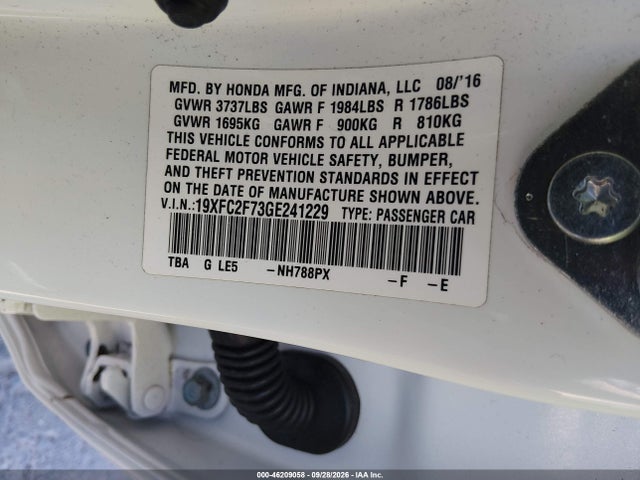 Aukcja sprzedaży 2016 Honda Civic Ex, vin: 19XFC2F73GE241229, numer aukcji: 46209058