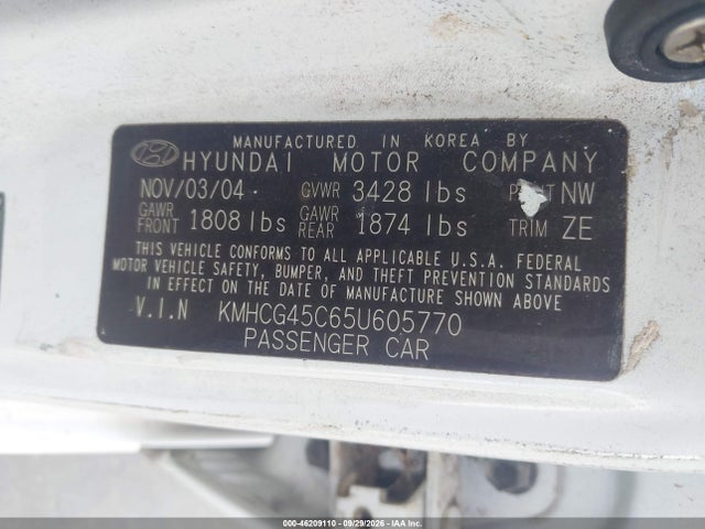 Продажа на аукционе авто 2005 Hyundai Accent Gls, vin: KMHCG45C65U605770, номер лота: 46209110