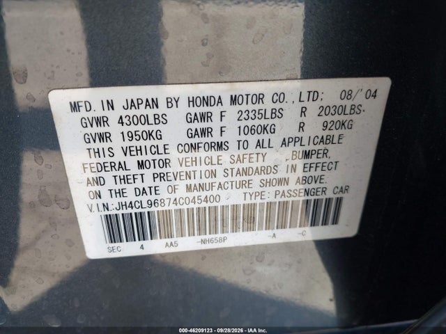 Продаж на аукціоні авто 2004 Acura Tsx, vin: JH4CL96874C045400, номер лоту: 46209123