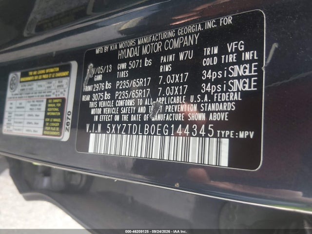 Продажа на аукционе авто 2014 Hyundai Santa Fe Sport 2.4l, vin: 5XYZTDLB0EG144345, номер лота: 46209125