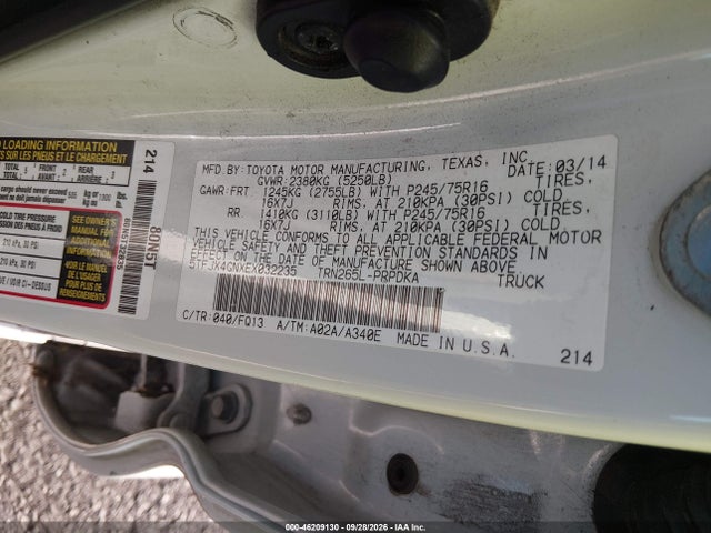 46209130 :رقم المزاد ، 5TFJX4GNXEX032235 vin ، 2014 Toyota Tacoma Prerunner مزاد بيع