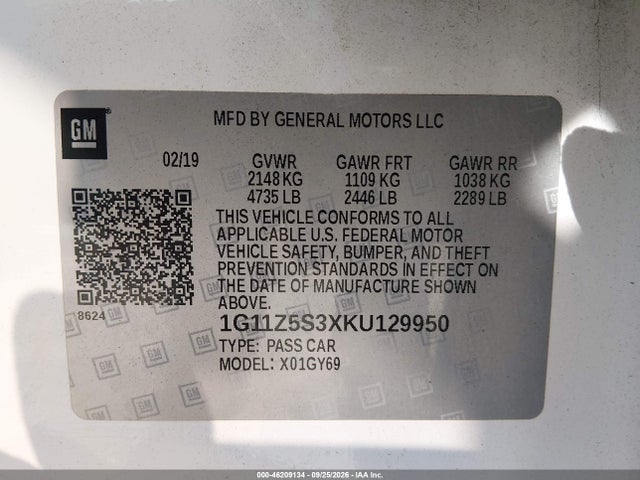 Chevrolet IMPALA LT 2019 1G11Z5S3XKU129950 Image 9
