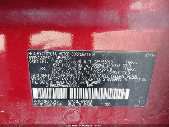 Продаж на аукціоні авто 2006 Toyota Rav4 Sport, vin: JTMBD32V666020959, номер лоту: 46209139