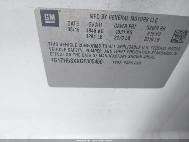 2016 Chevrolet Malibu Premier მანქანა იყიდება აუქციონზე, vin: 1G1ZH5SXXGF305450, აუქციონის ნომერი: 46209140