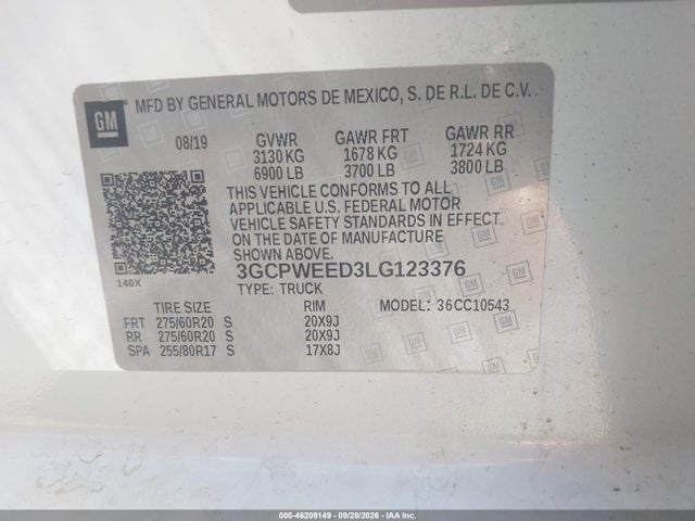 Chevrolet Silverado 1500 Ltz 2020 3GCPWEED3LG123376 Image 9