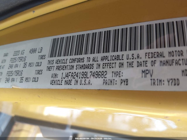 Продаж на аукціоні авто 2009 Jeep Wrangler X, vin: 1J4FA24199L749682, номер лоту: 46209194