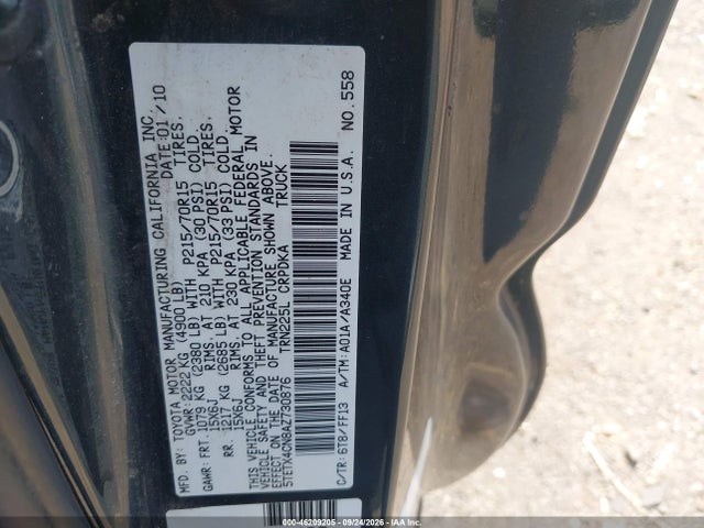 2010 Toyota Tacoma მანქანა იყიდება აუქციონზე, vin: 5TETX4CN8AZ730876, აუქციონის ნომერი: 46209205