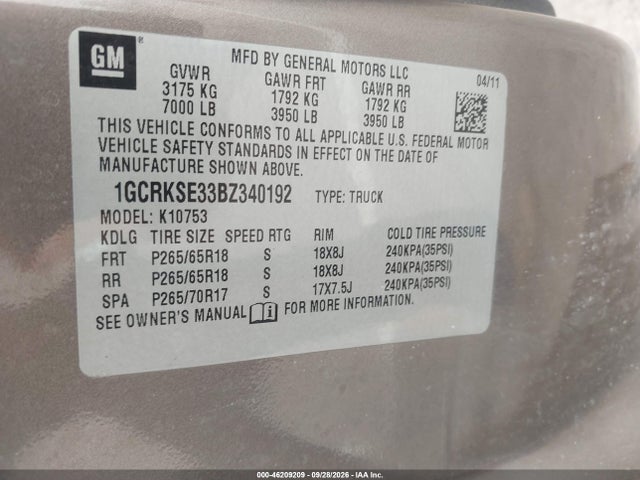 Продаж на аукціоні авто 2011 Chevrolet Silverado 1500 Lt, vin: 1GCRKSE33BZ340192, номер лоту: 46209209
