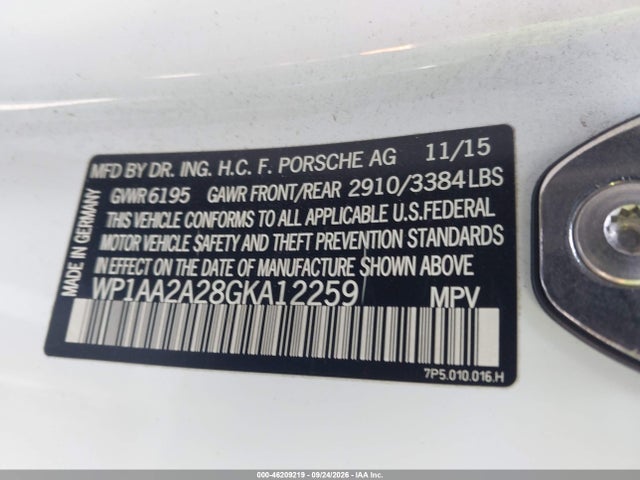 Aukcja sprzedaży 2016 Porsche Cayenne, vin: WP1AA2A28GKA12259, numer aukcji: 46209219