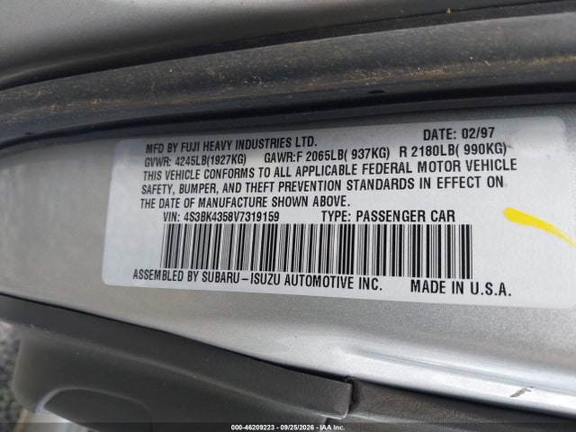 46209223 :رقم المزاد ، 4S3BK4358V7319159 vin ، 1997 Subaru Legacy L/postal Right-hand Drive مزاد بيع