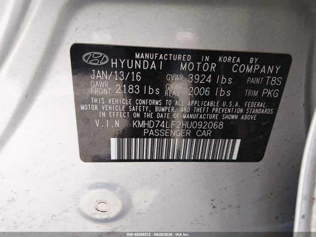 Hyundai ELANTRA SE 2017 KMHD74LF2HU092068 Image 9