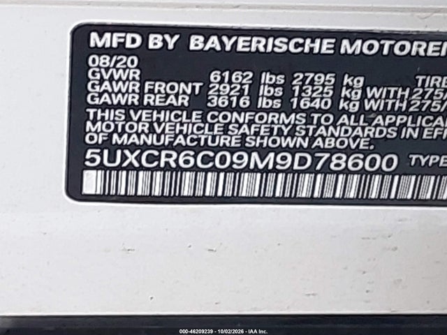 Продажа на аукционе авто 2021 Bmw X5 Xdrive40i, vin: 5UXCR6C09M9D78600, номер лота: 46209239