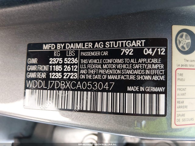 2012 Mercedes-benz Cls 550 მანქანა იყიდება აუქციონზე, vin: WDDLJ7DBXCA053047, აუქციონის ნომერი: 46209250
